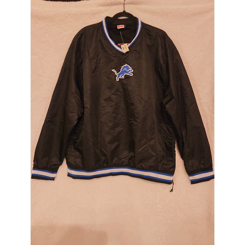 NFL‎ Ultra Game Detroit Lions Men XL Black V-Neck Windbreaker Pullover 9168 NWT